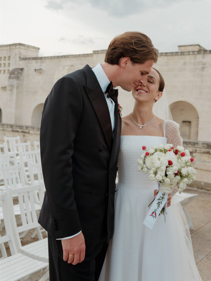 Phillipa Lepley Bride Lena Dotty Tulle Square Neckline And Long Sleeve Wedding Dress Puglia Wedding