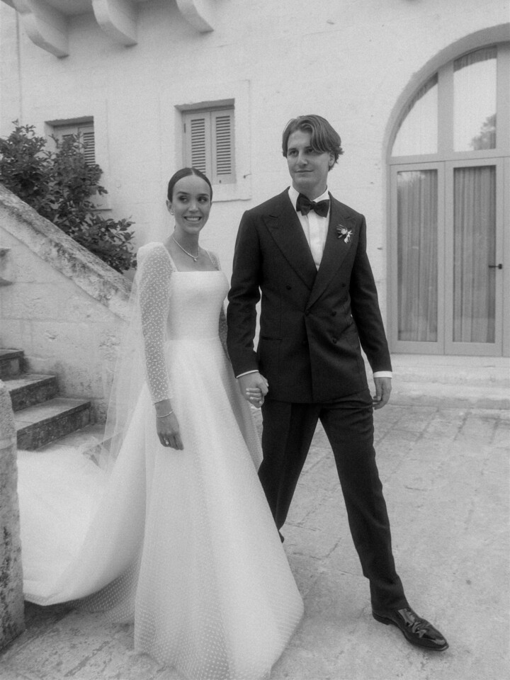 Phillipa Lepley Bride Lena Dotty Tulle Square Neckline And Long Sleeve Wedding Dress Puglia Wedding