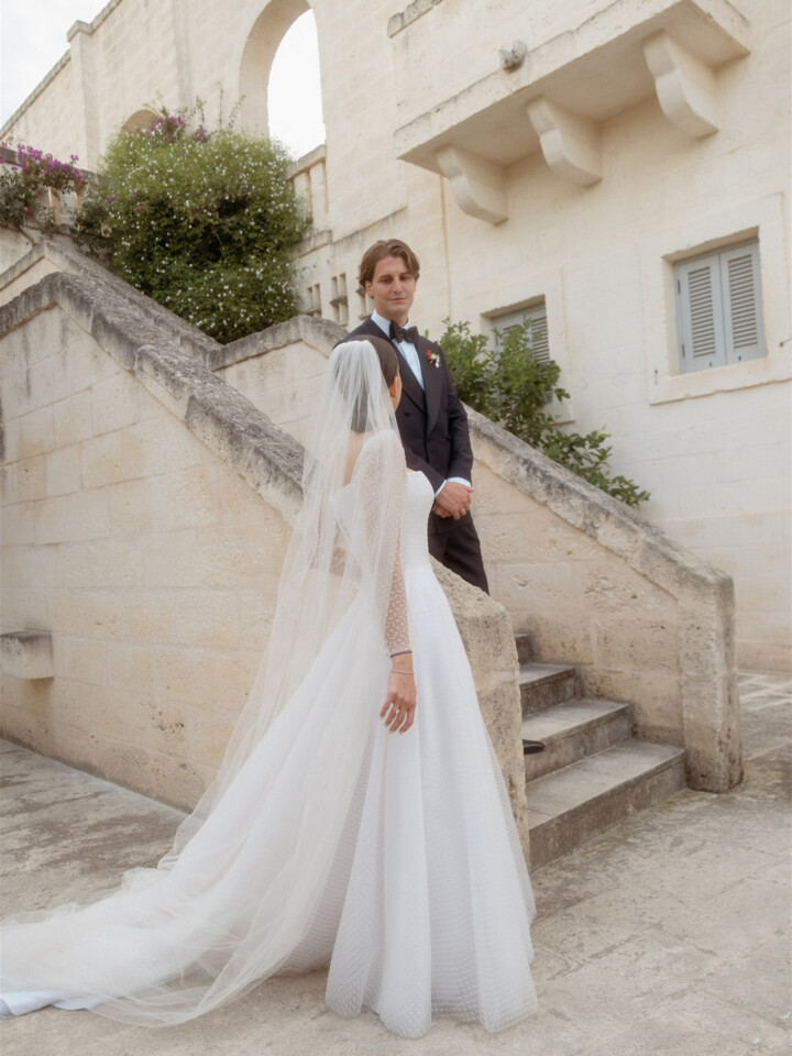 Phillipa Lepley Bride Lena Dotty Tulle Square Neckline And Long Sleeve Wedding Dress Puglia Wedding