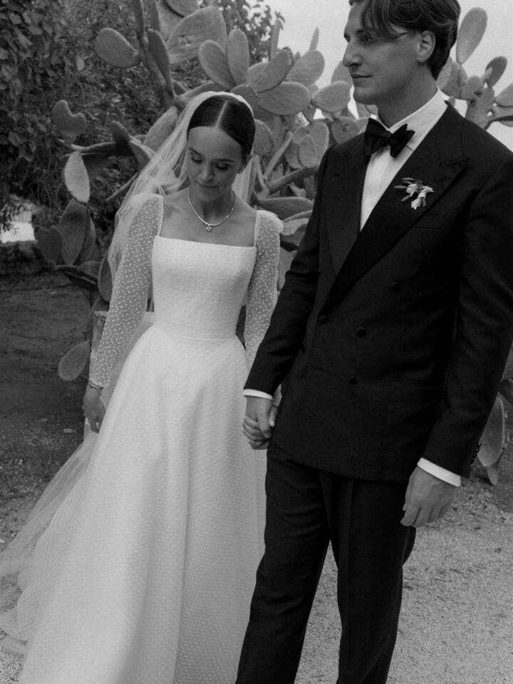 Phillipa Lepley Bride Lena Dotty Tulle Square Neckline And Long Sleeve Wedding Dress Puglia Wedding