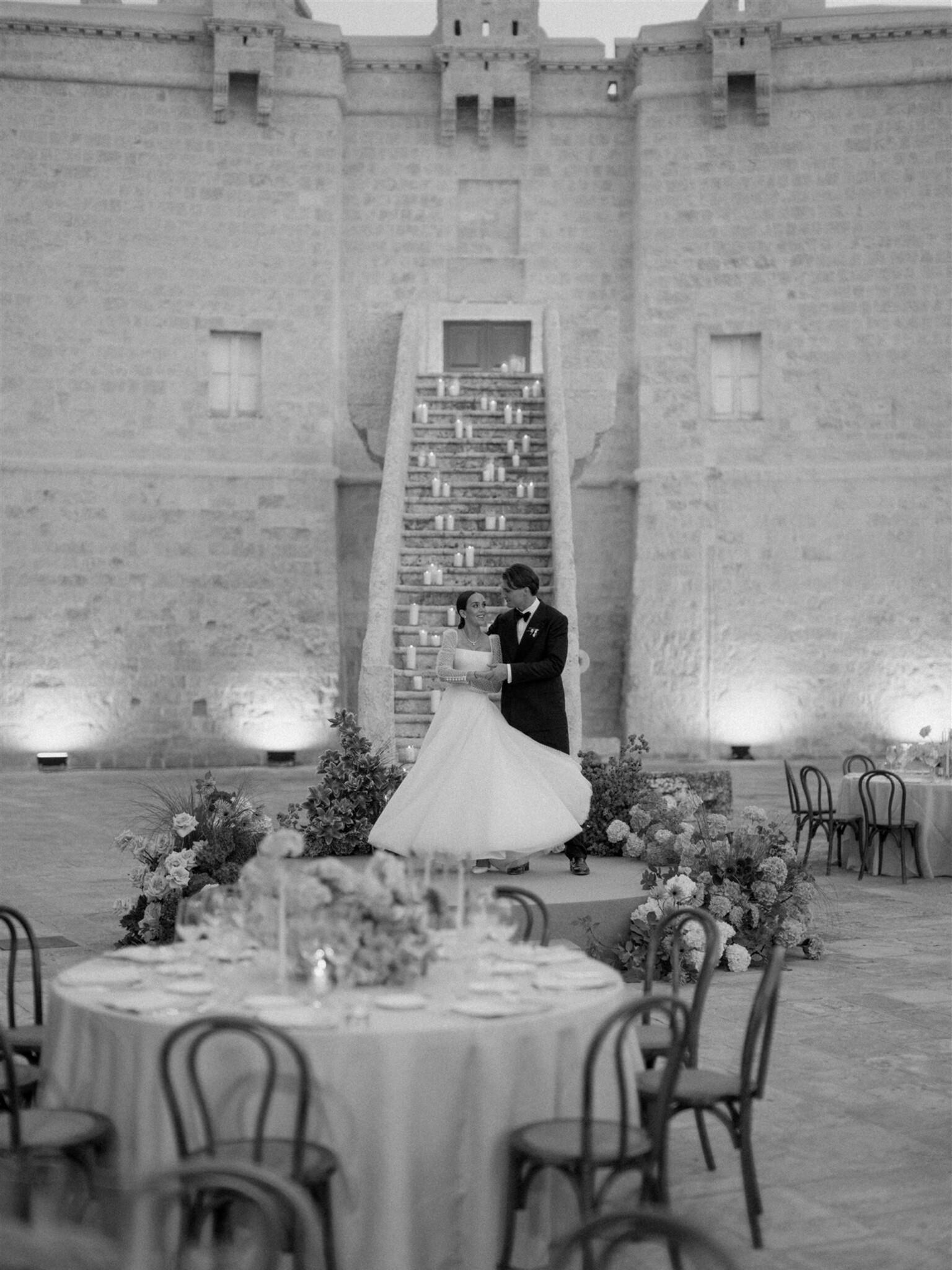 Phillipa Lepley Bride Lena Dotty Tulle Square Neckline And Long Sleeve Wedding Dress Puglia Wedding