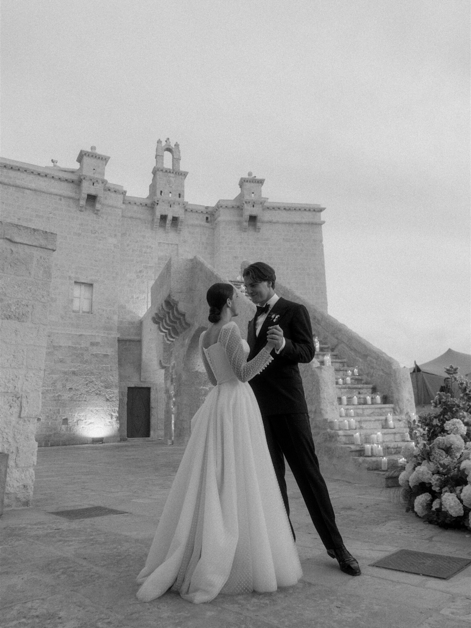 Phillipa Lepley Bride Lena Dotty Tulle Square Neckline And Long Sleeve Wedding Dress Puglia Wedding