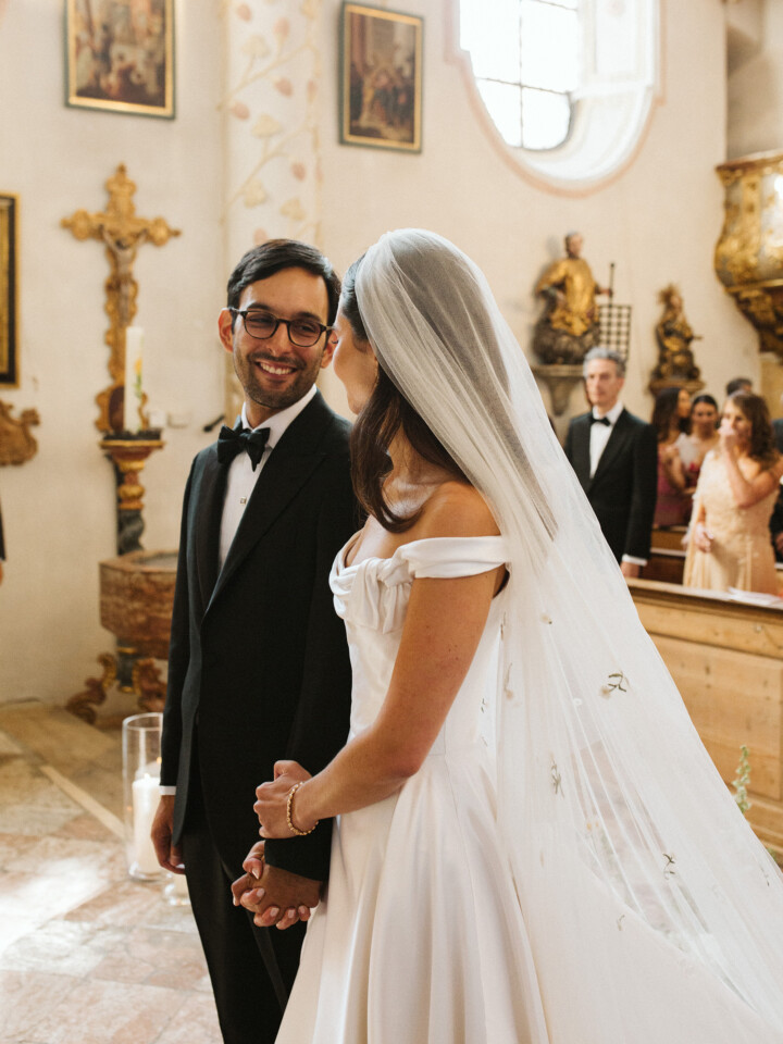 Phillipa Lepley bride Paulina Couture Italian Duchess Satin Wedding Dress Off The Shoulder Vienna Decollette Bow