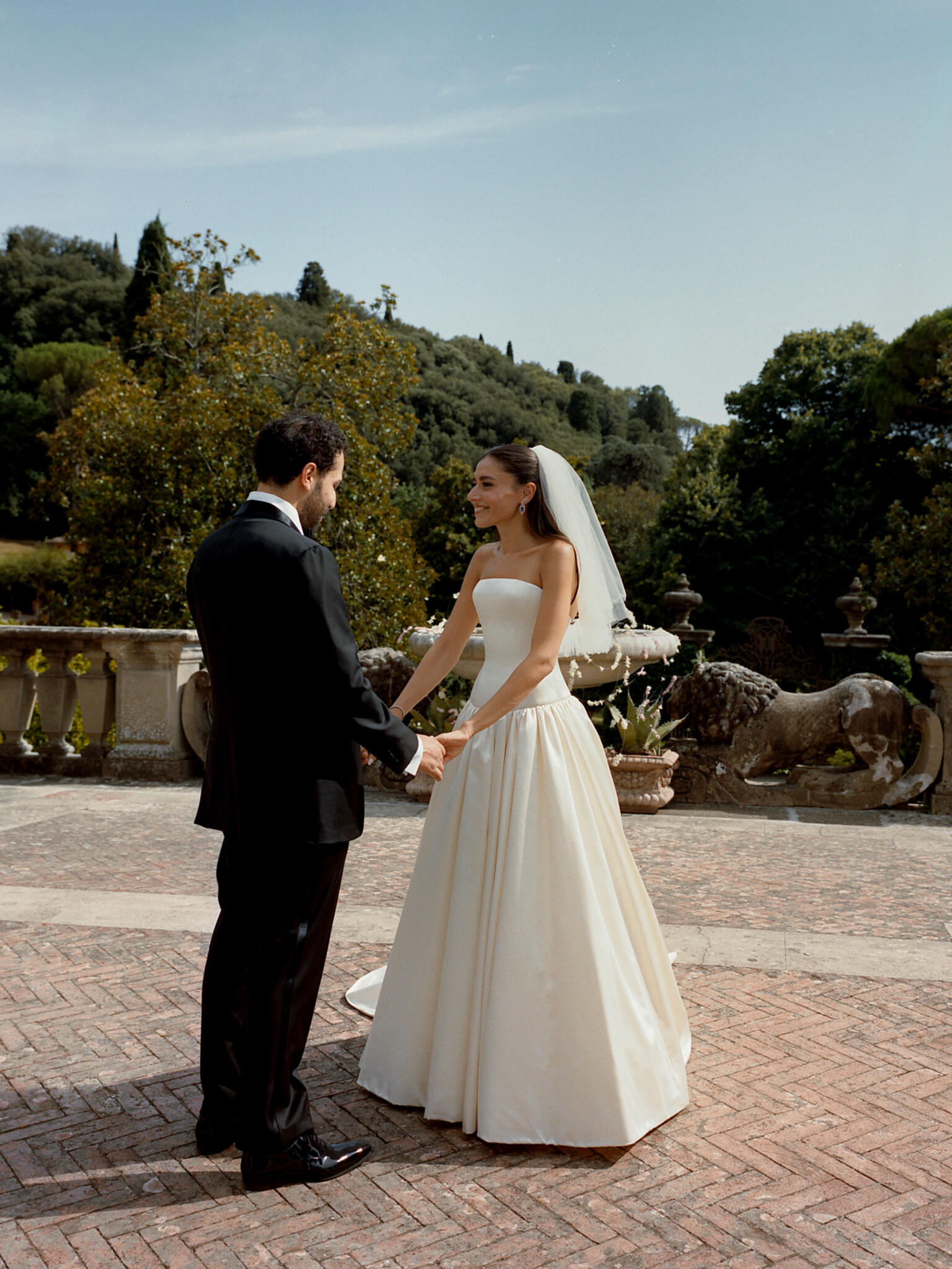 Phillipa Lepley bride Bana Dropped Waist Minimalist Couture Duchess Satin Wedding Dress With Corset and Short Veil