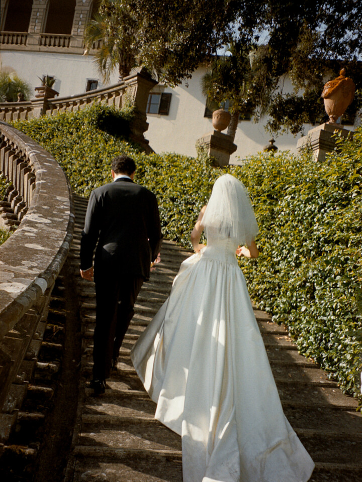 Phillipa Lepley bride Bana Dropped Waist Minimalist Couture Duchess Satin Wedding Dress With Corset and Short Veil
