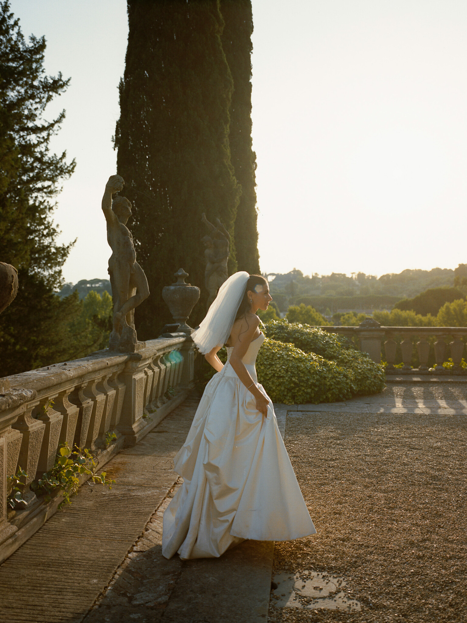 Phillipa Lepley bride Bana Dropped Waist Minimalist Couture Duchess Satin Wedding Dress With Corset and Short Veil