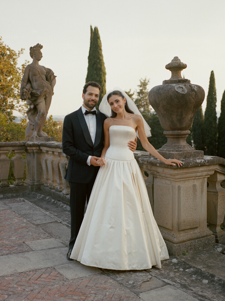 Phillipa Lepley bride Bana Dropped Waist Minimalist Couture Duchess Satin Wedding Dress With Corset and Short Veil