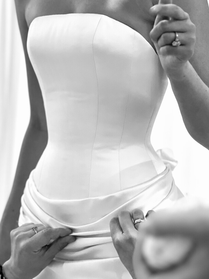 Phillipa Lepley bride Sara Walker Vogue Weddings Italian Duchess Satin Wedding Dress With Oversized Bow Seattle Wedding