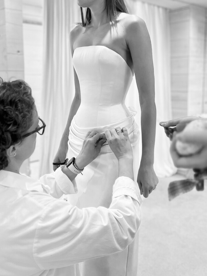 Phillipa Lepley bride Sara Walker Vogue Weddings Italian Duchess Satin Wedding Dress With Oversized Bow Seattle Wedding