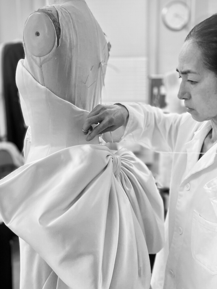 Phillipa Lepley bride Sara Walker Vogue Weddings Italian Duchess Satin Wedding Dress With Oversized Bow Seattle Wedding
