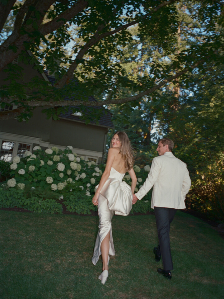 Phillipa Lepley bride Sara Walker Vogue Weddings Italian Duchess Satin Wedding Dress With Oversized Bow Seattle Wedding