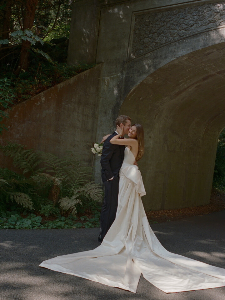 Phillipa Lepley bride Sara Walker Vogue Weddings Italian Duchess Satin Wedding Dress With Oversized Bow Seattle Wedding