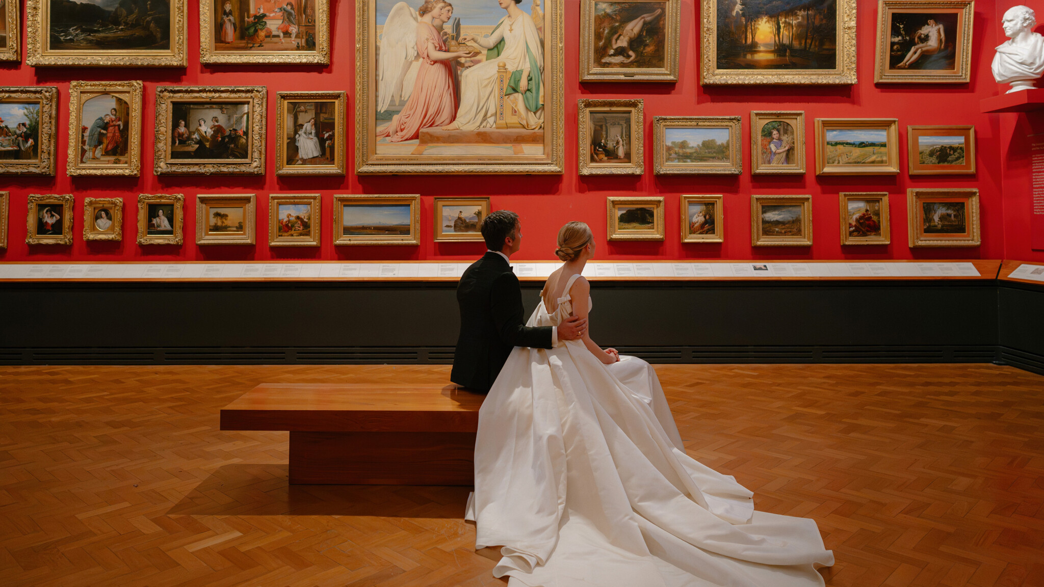 Phillipa Lepley Bride Sky Jessica Watteau Couture Duchess Satin Wedding Dress With Removable Watteau Train Victoria And Albert Museum Wedding London