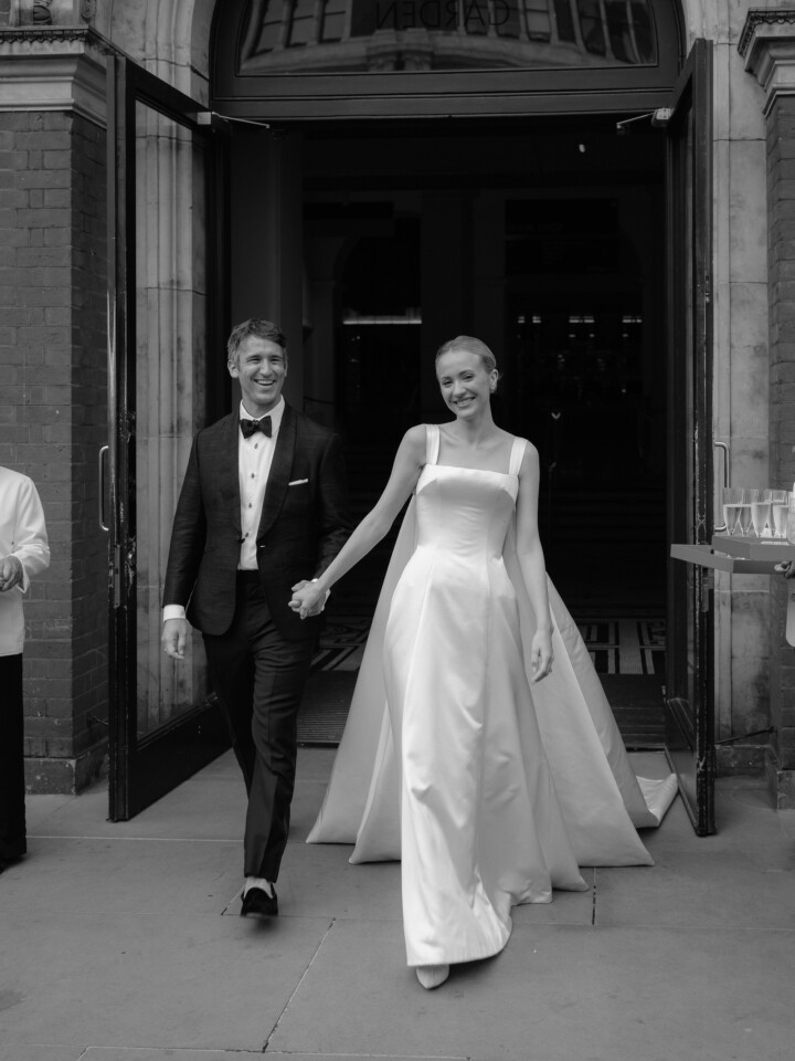Phillipa Lepley Bride Sky Jessica Watteau Couture Duchess Satin Wedding Dress With Removable Watteau Train Victoria And Albert Museum Wedding London