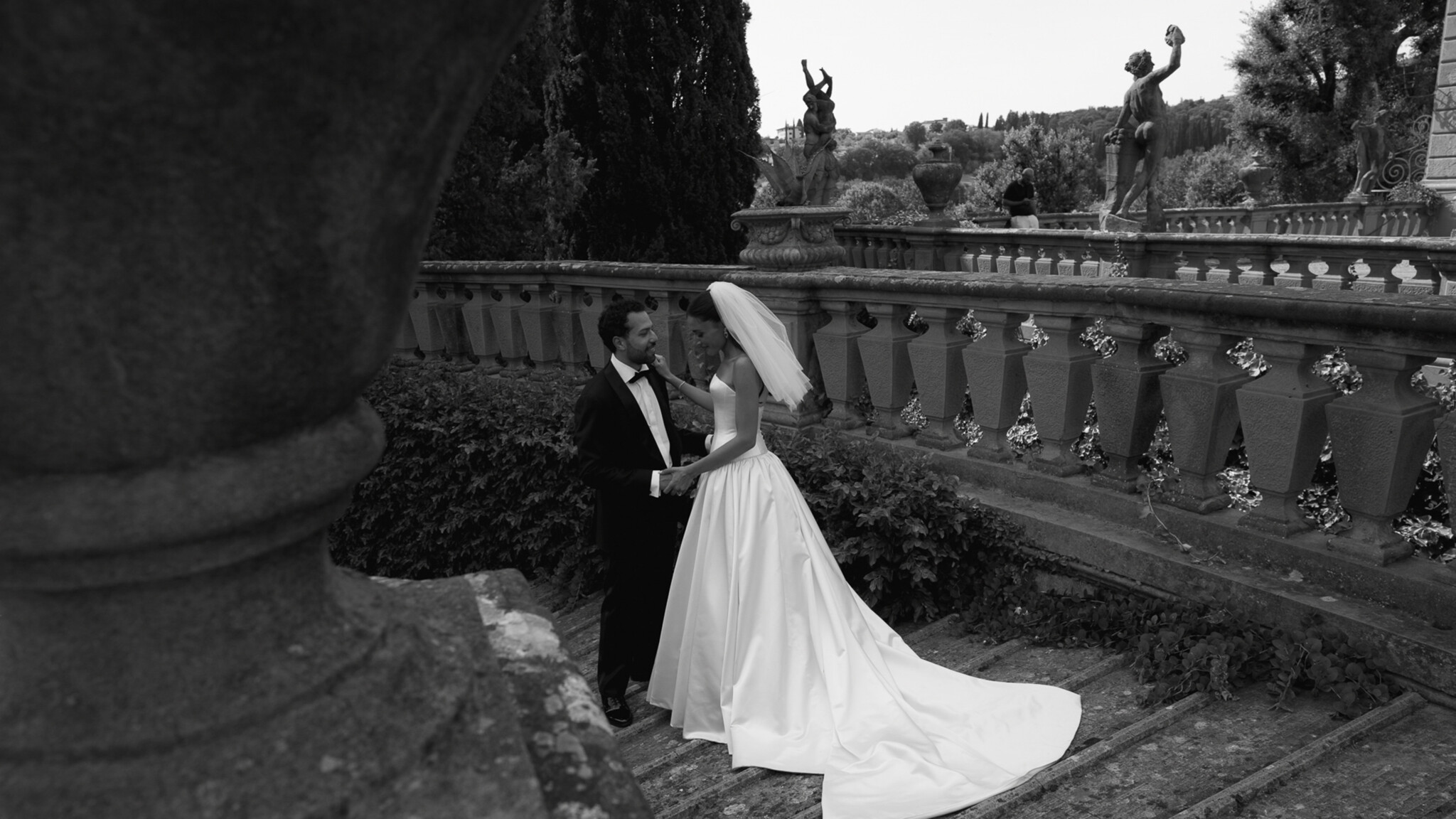 Phillipa Lepley bride Bana Dropped Waist Minimalist Couture Duchess Satin Wedding Dress With Corset and Short Veil